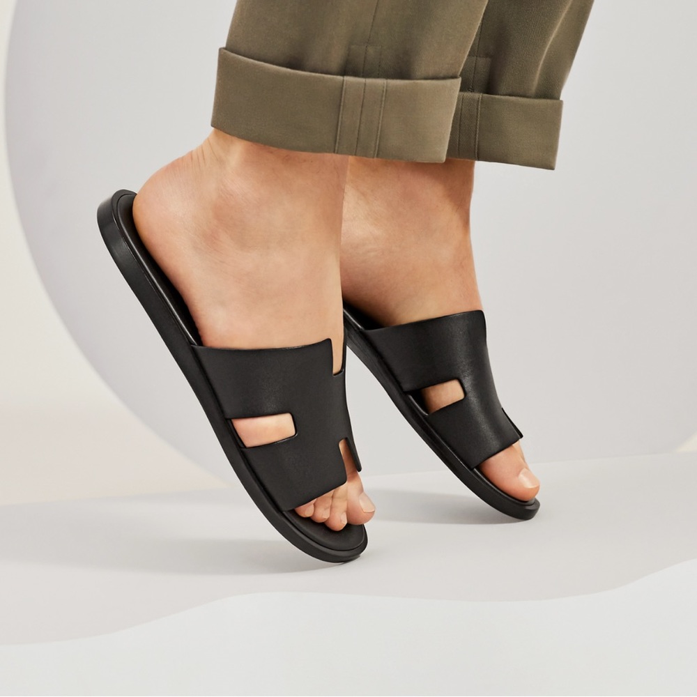 SOLD - Hermes Black Izmar Leather Sandal